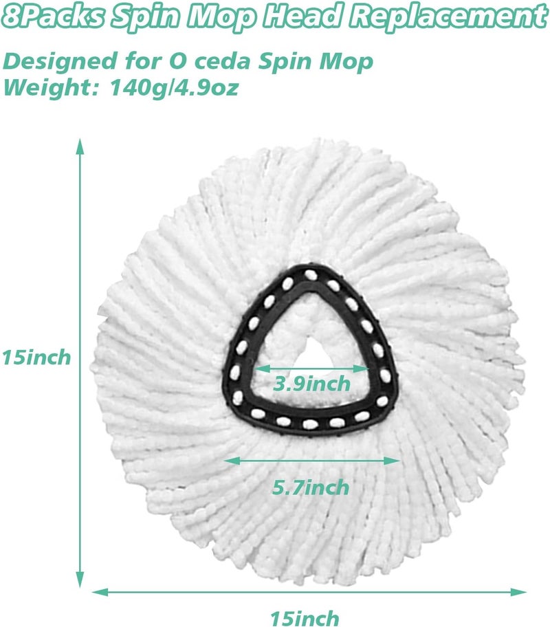 XHMAXE 8 PCS Spin Mop Replacement Head,100% Microfiber Mopping Head Replacement Compatible with Triangle Spin Mop, 360 Degree Micro Spinning Mop Replace Head for Easy House Cleaning Floor Mopping - Image 2
